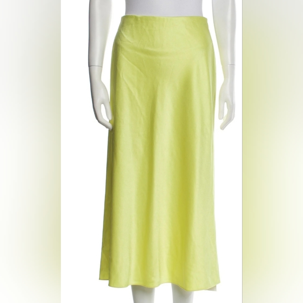NWT Alice + Olivia Yellow/Chartreuse Midi Satin Stretch Skirt Size 14